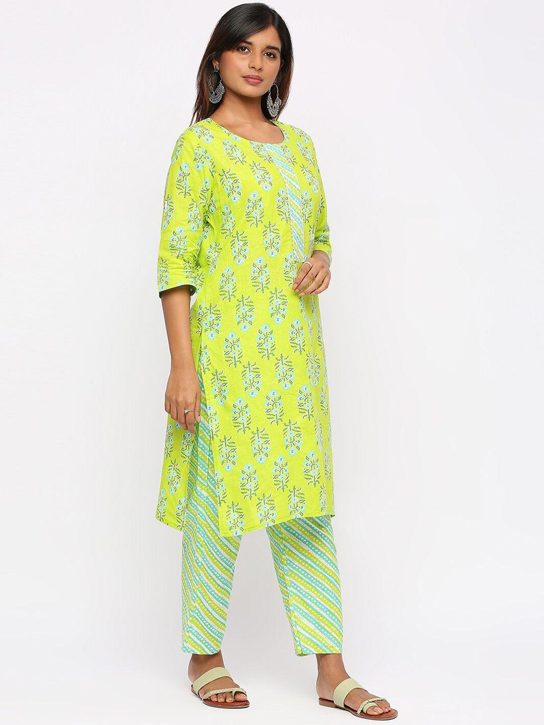 zri ethnic motifs printed gotta patti pure cotton straight kurta with trousers