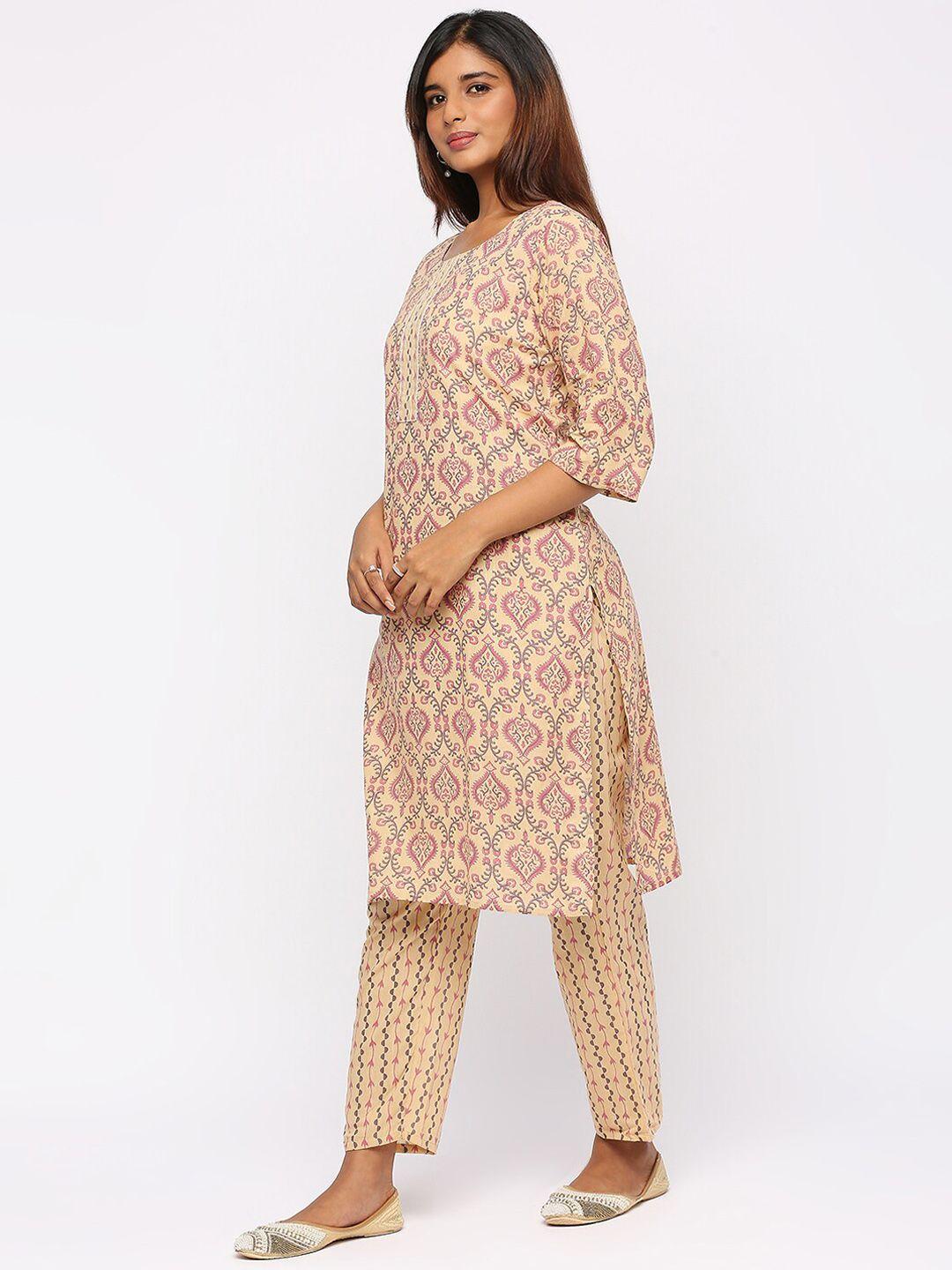 zri ethnic motifs printed gotta patti pure cotton straight kurta with trousers