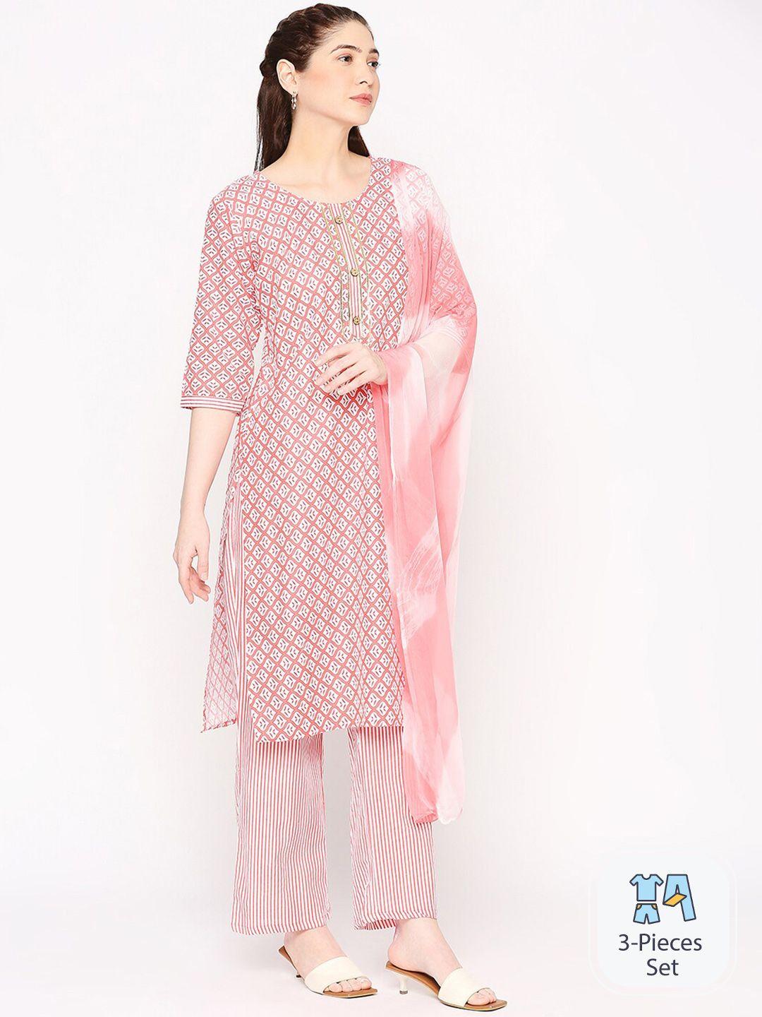 zri ethnic motifs printed regular pure cotton kurta with trousers & dupatta