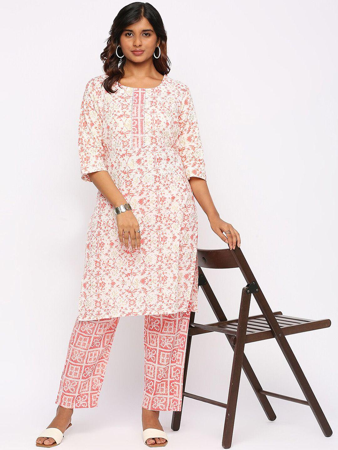 zri floral printed pure cotton straight kurta with trousers