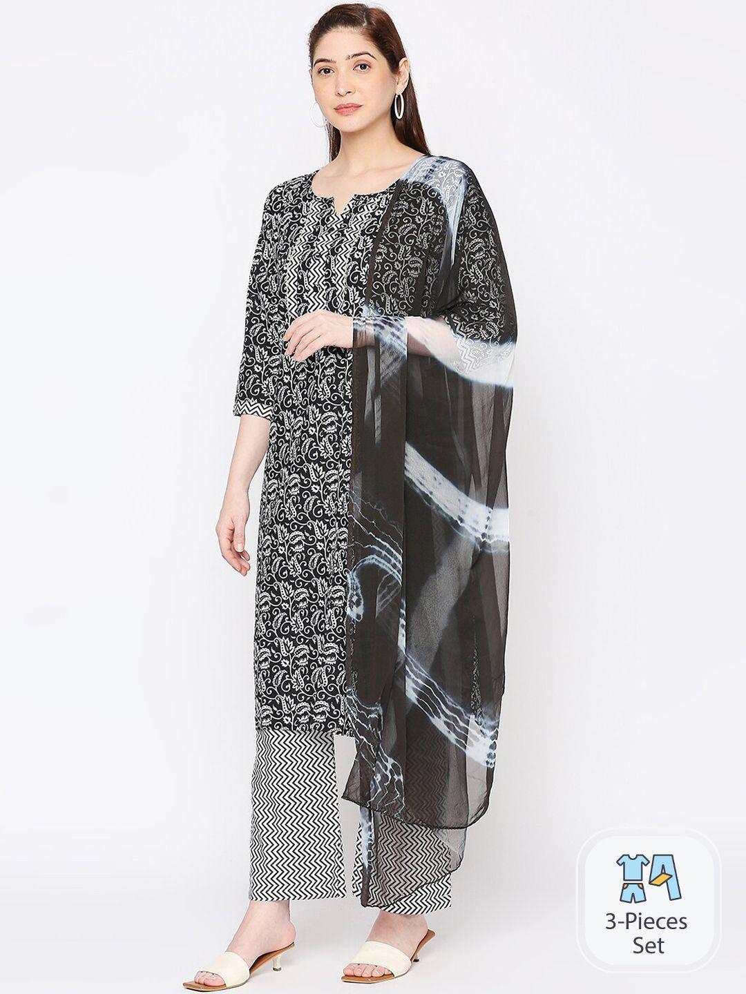 zri floral printed regular pure cotton kurta with trousers & with dupatta
