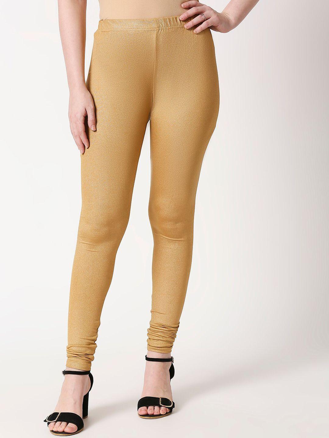 zri women copper-coloured solid churidar-length shimmer leggings