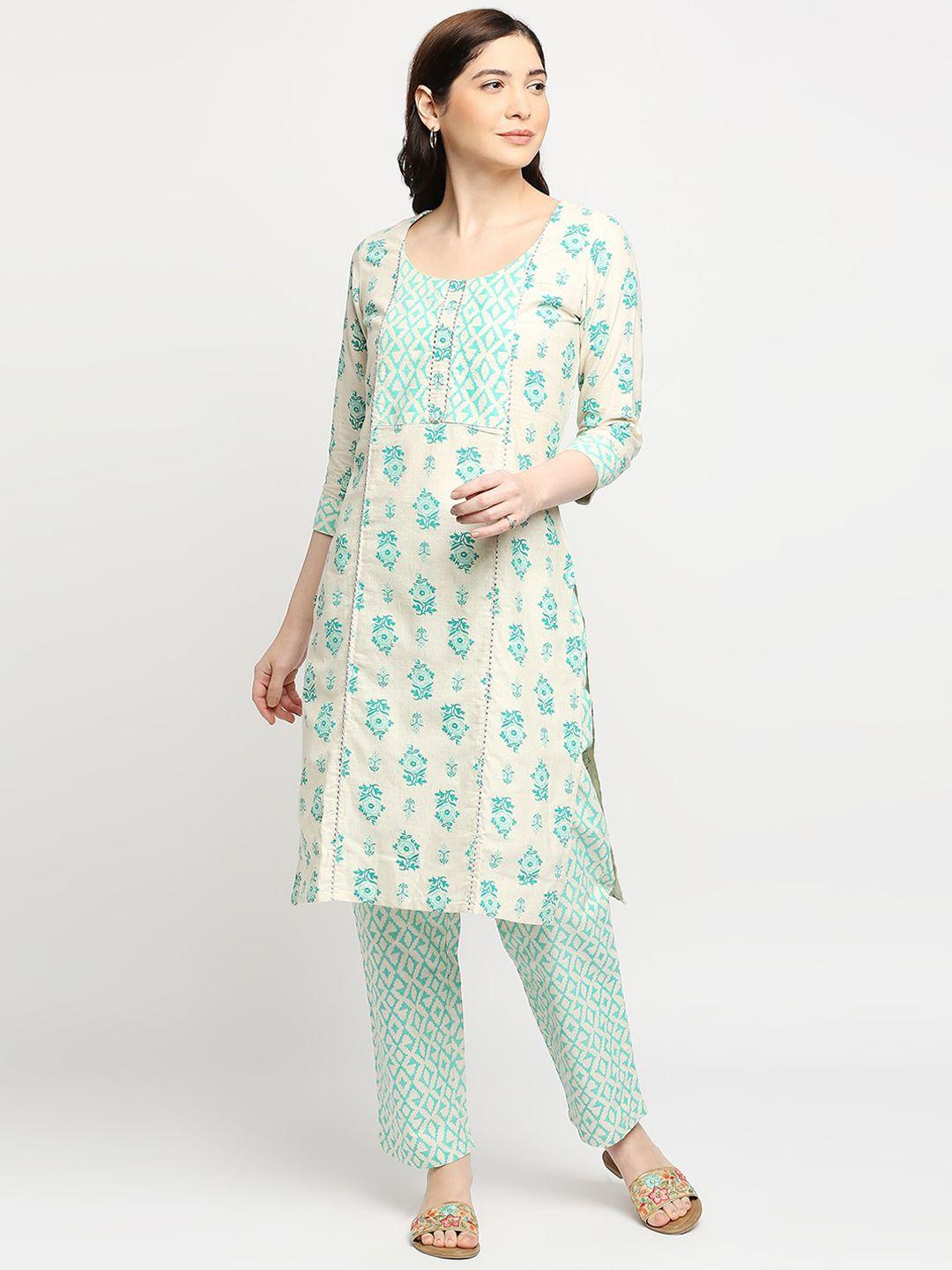 zri women ethnic motifs printed pure cotton kurta with trousers