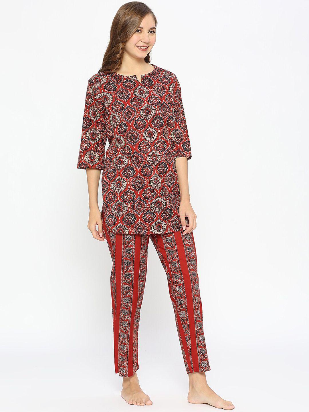 zri ethnic motifs printed pure cotton night suit