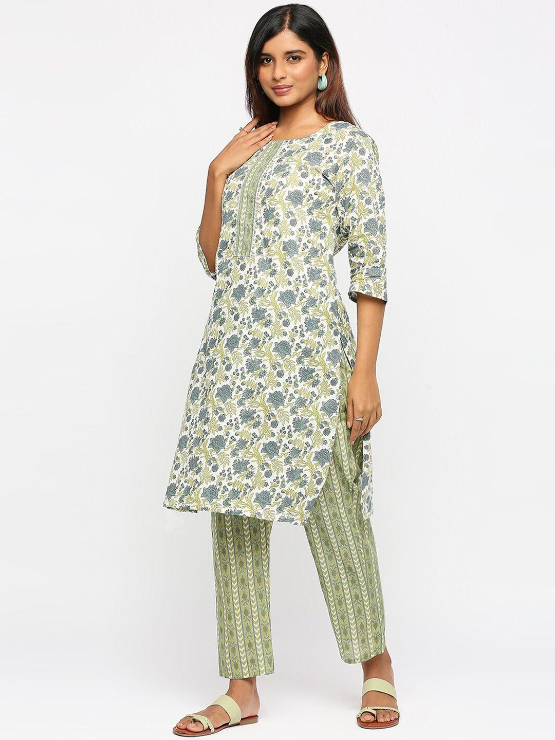 zri floral printed pure cotton kurta with trousers