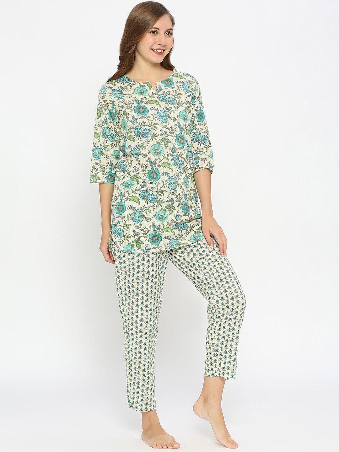 zri floral printed pure cotton night suit