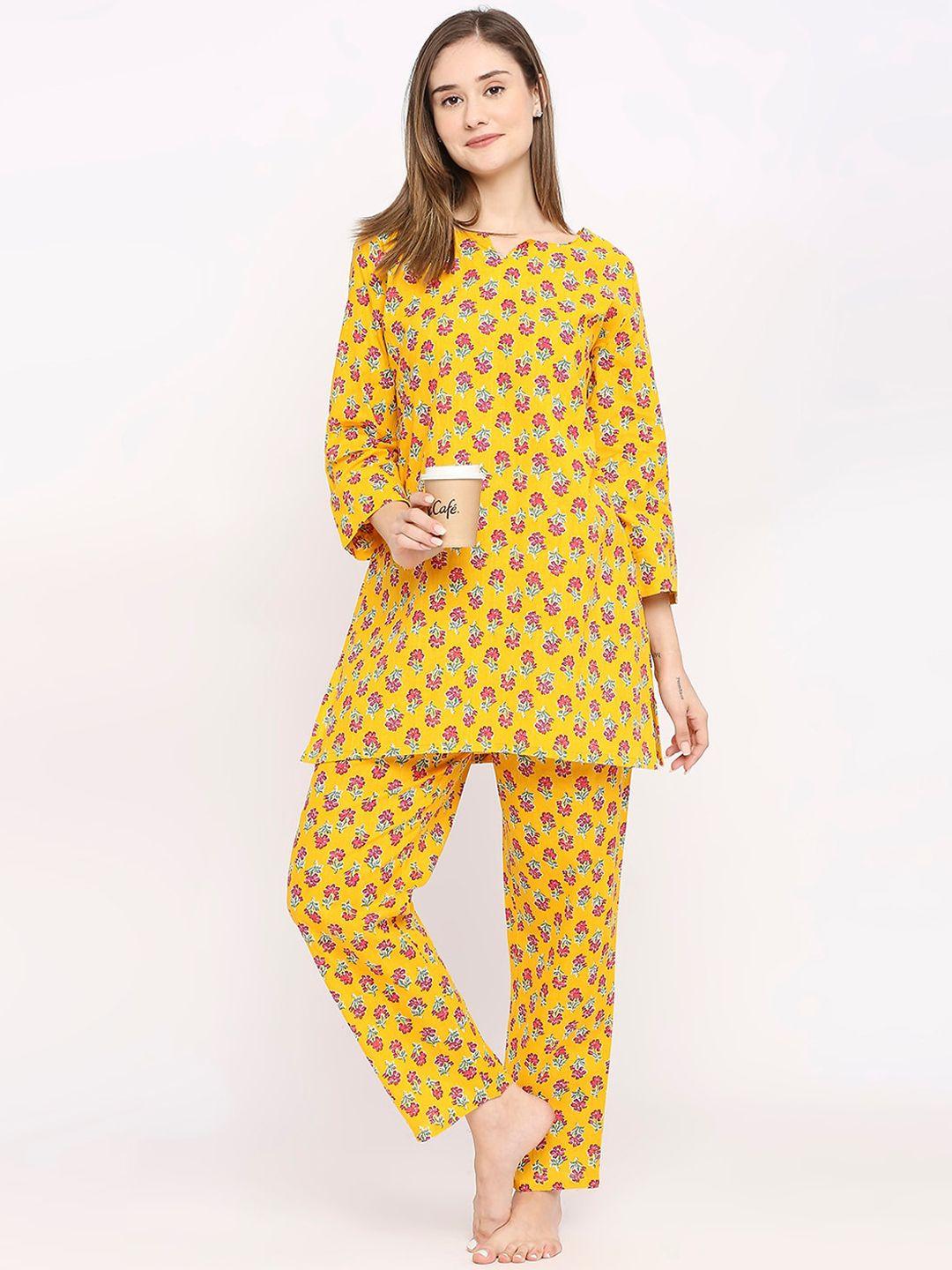 zri floral printed pure cotton night suit