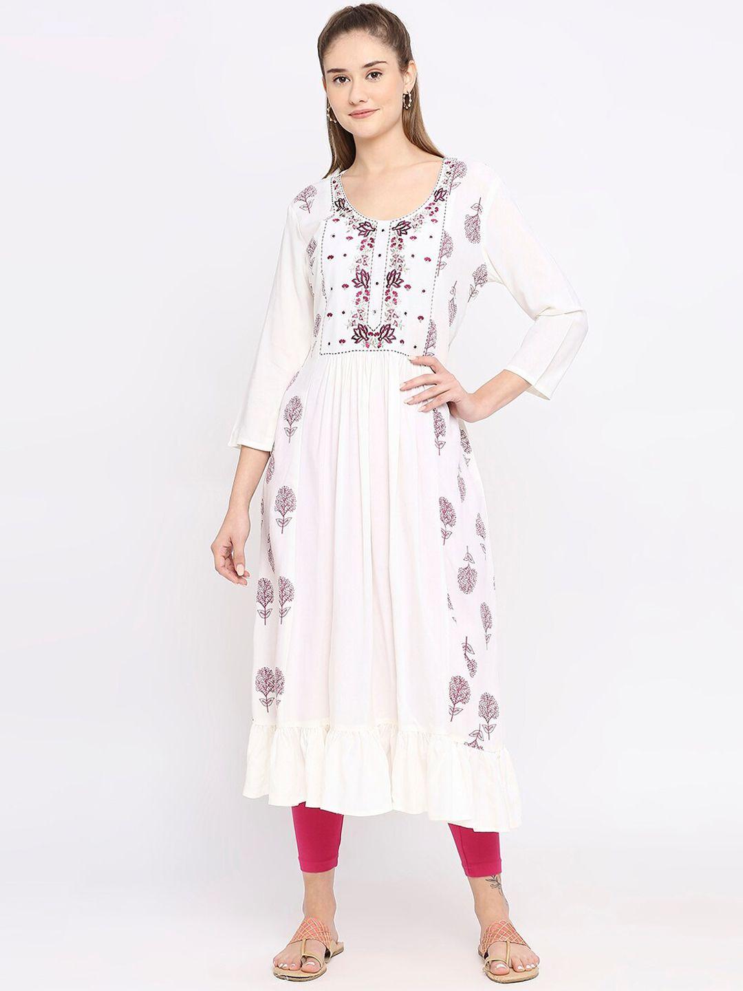 zri floral printed yoke design thread work anarkali kurta