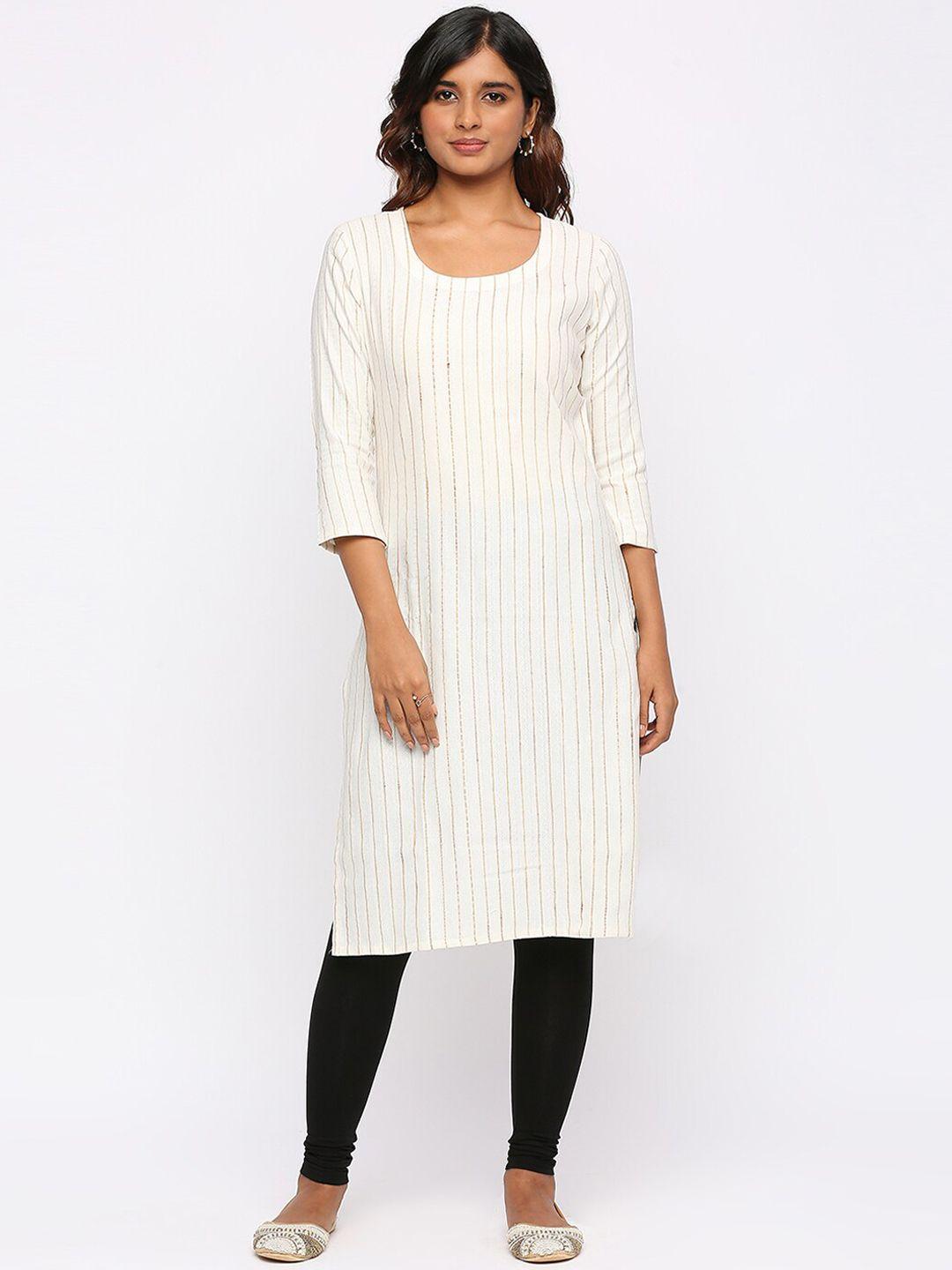 zri striped round neck cotton straight kurta