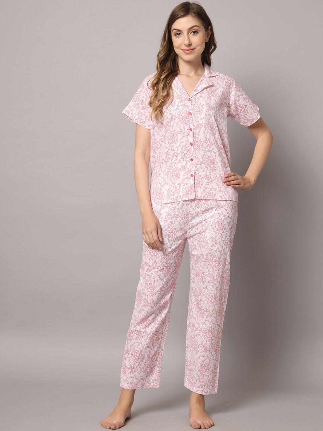 zri women 2 pieces floral printed pure cotton night suit