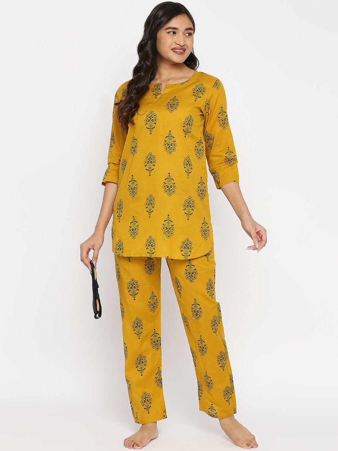 zri women ethnic motifs printed pure cotton night suit