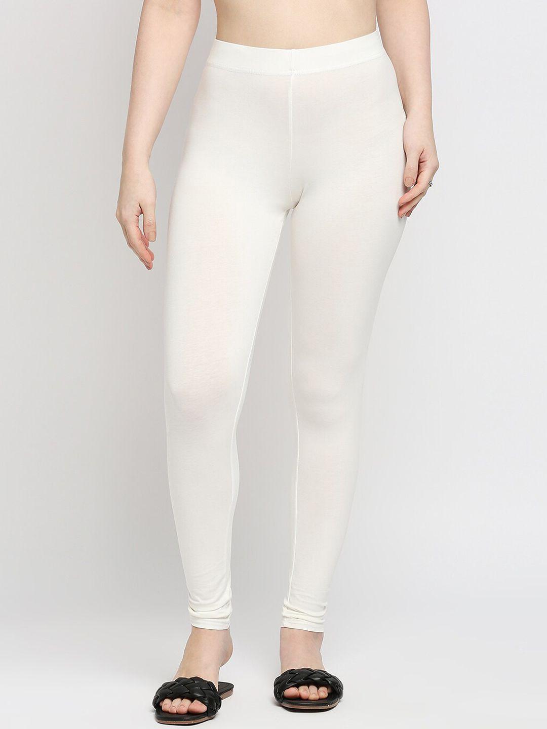 zri women off-white solid churidar-length leggings