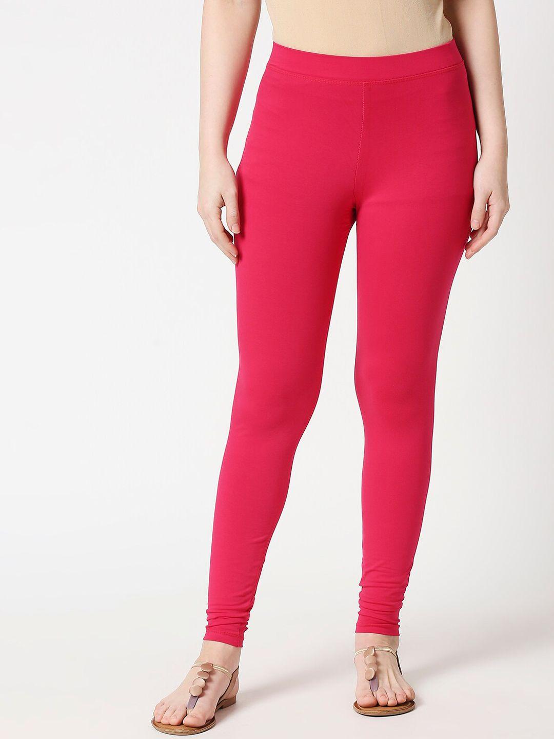 zri women pink solid ankle-length leggings
