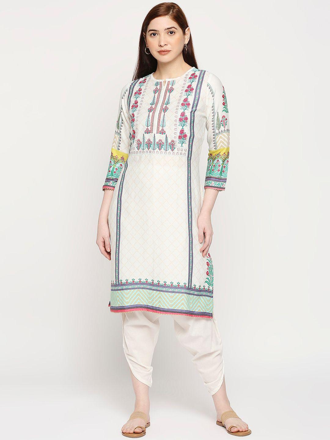 zri women white floral printed kurta with dhoti pants