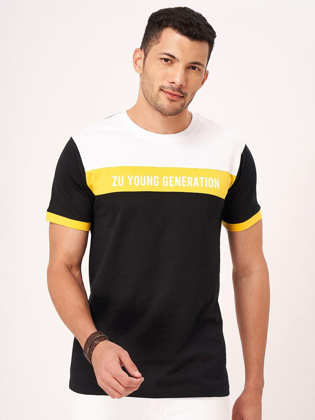 zu men colourblocked applique t-shirt