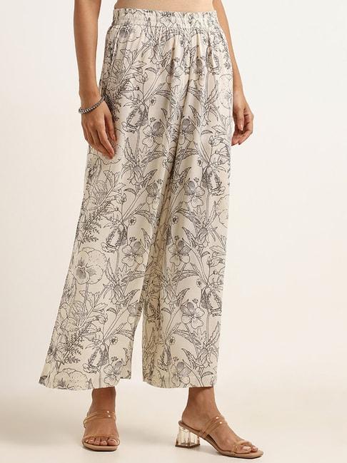 zuba by westside black floral print palazzos