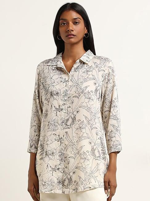 zuba by westside black floral printed straight tunic