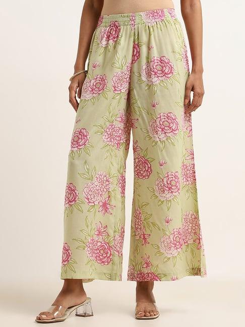 zuba by westside green floral print palazzos