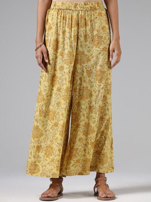 zuba by westside mustard floral printed palazzos