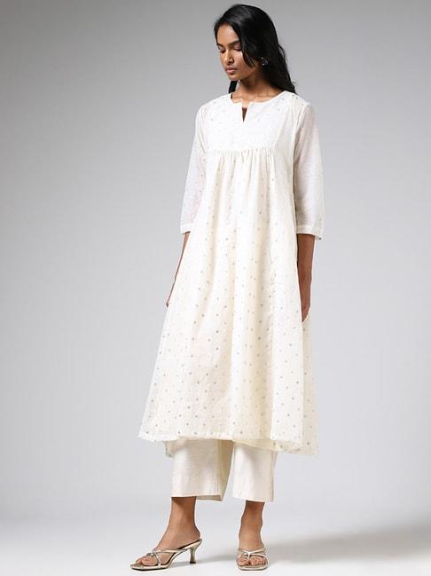 zuba by westside off white embroidered gathered kurta with inner