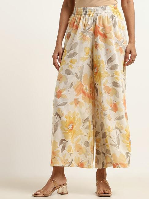 zuba by westside yellow floral palazzos
