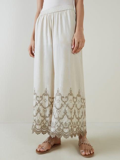 zuba by westside beige embroidered palazzos