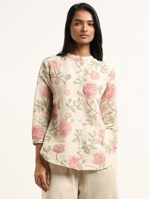 zuba by westside beige floral-patterned kurti