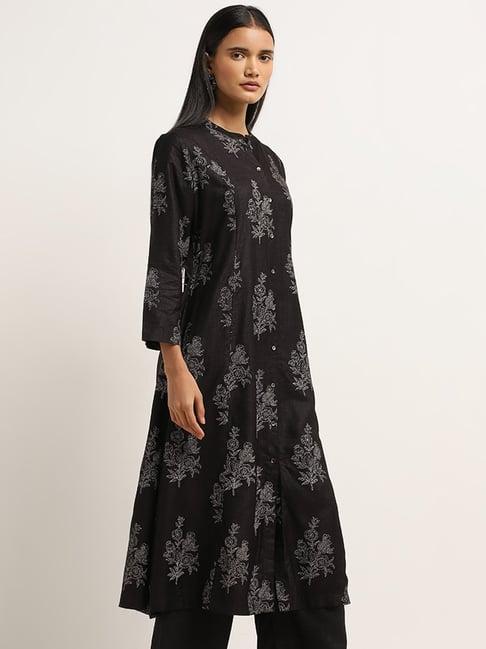 zuba by westside black anar printed a-line kurta