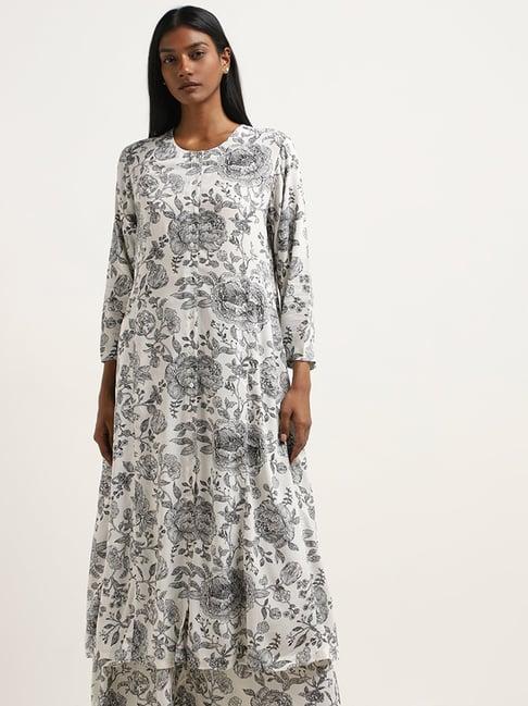 zuba by westside black rose printed a-line kurta