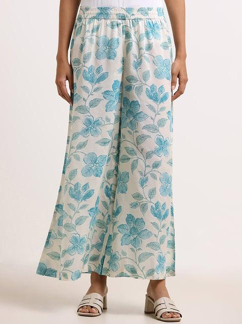 zuba by westside blue floral palazzos