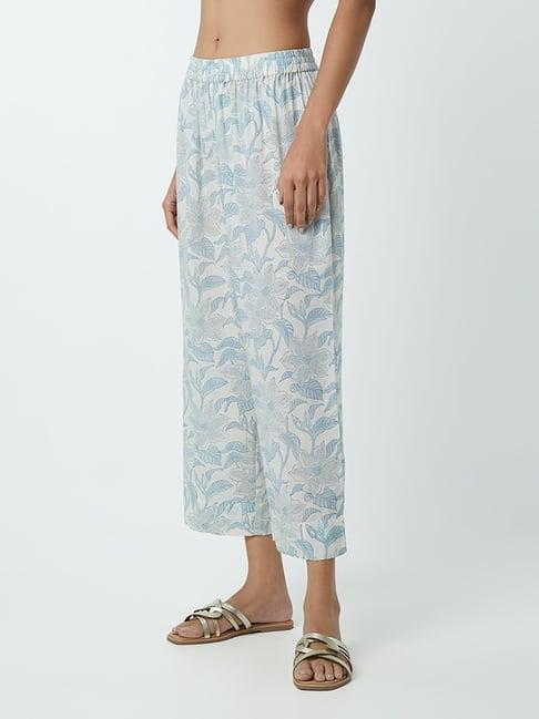 zuba by westside blue floral-patterned palazzos