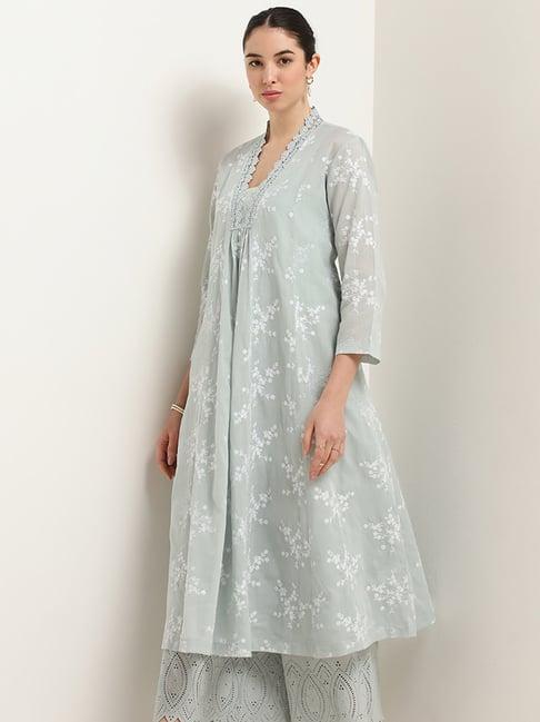 zuba by westside blue lace detail kurta and camisole set