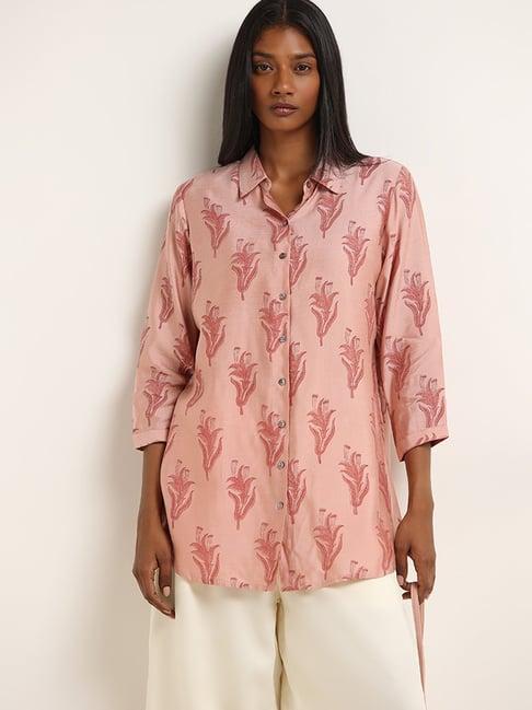 zuba by westside dusty pink floral printed straight tunic