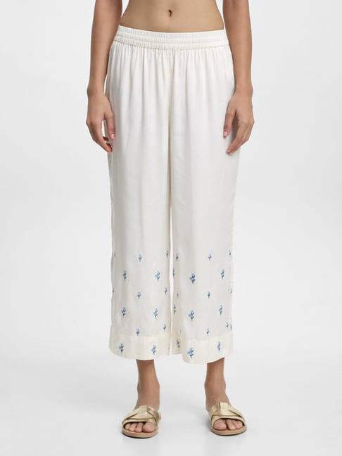 zuba by westside embroidered off white palazzos