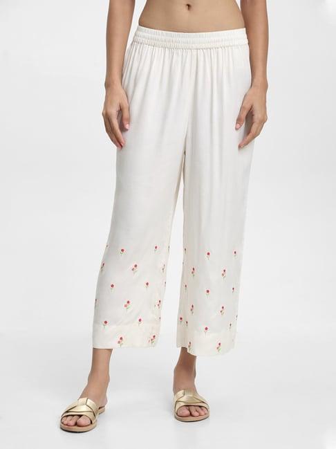 zuba by westside embroidered off white palazzos