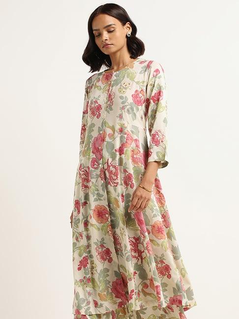 zuba by westside green & pink floral kurta