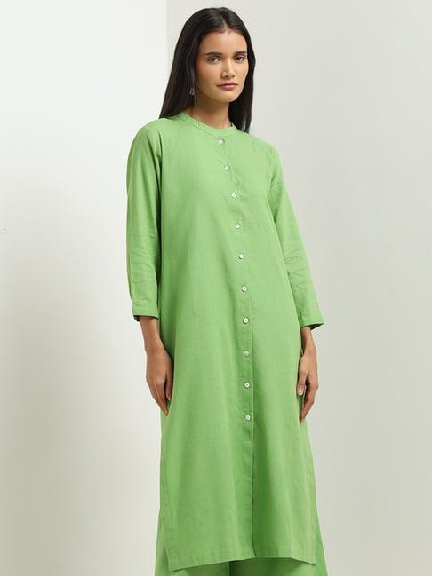 zuba by westside green blended linen a-line kurta