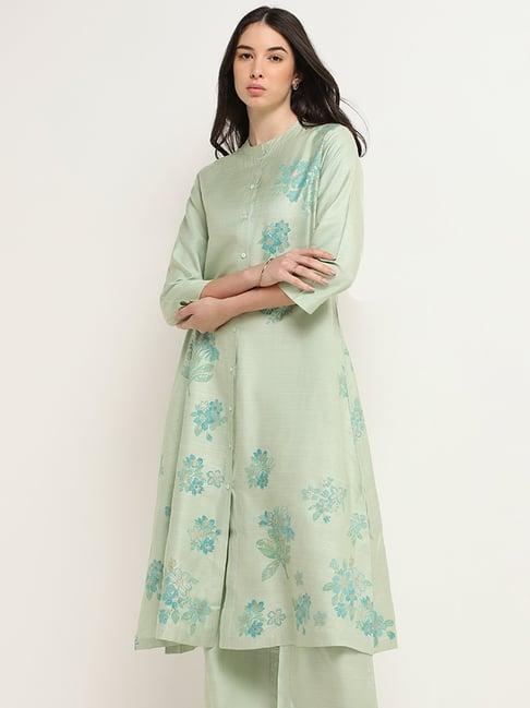 zuba by westside green floral print a-line kurta