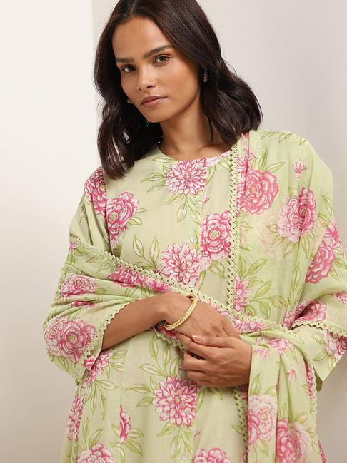 zuba by westside green floral print dupatta