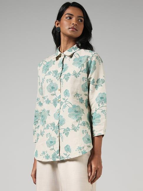 zuba by westside green floral printed buttondown tunic