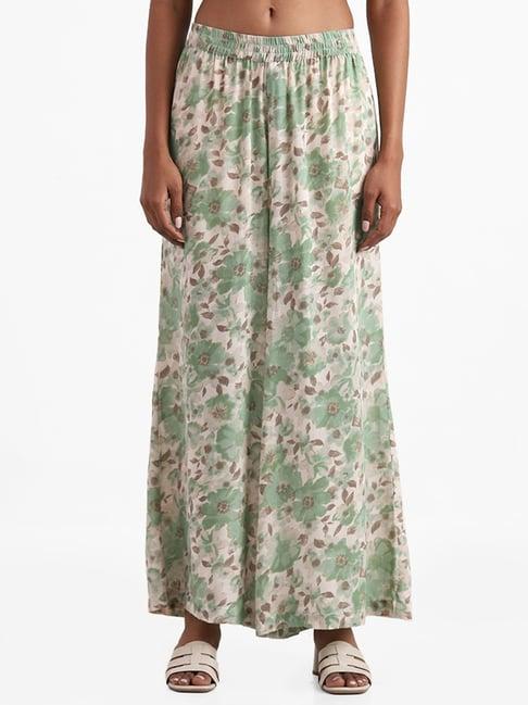 zuba by westside green floral printed palazzos