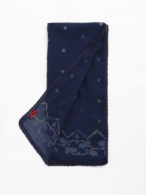 zuba by westside indigo polka doted lace border stole