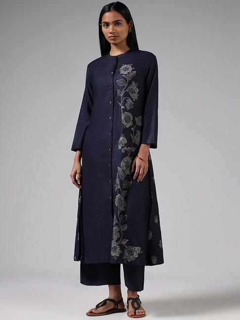 zuba by westside indigo printed button down kurta