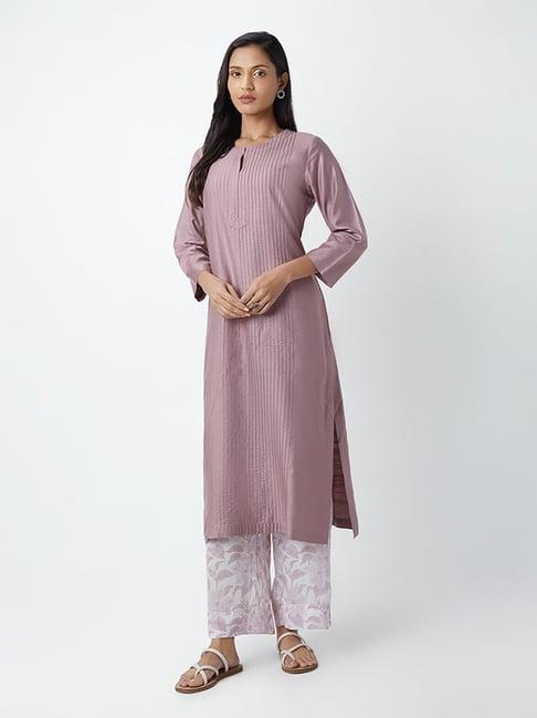 zuba by westside mauve pintuck-detail straight kurta