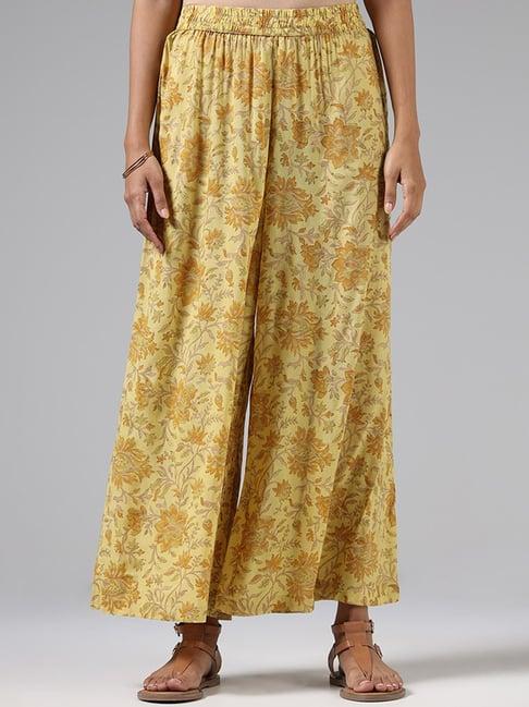 zuba by westside mustard floral printed palazzos