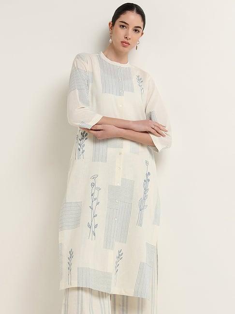 zuba by westside off-white embroidered button-down kurta