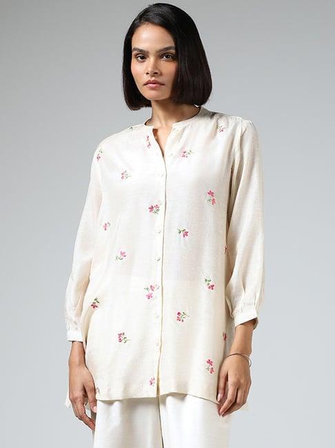 zuba by westside off white floral embroidered tunic