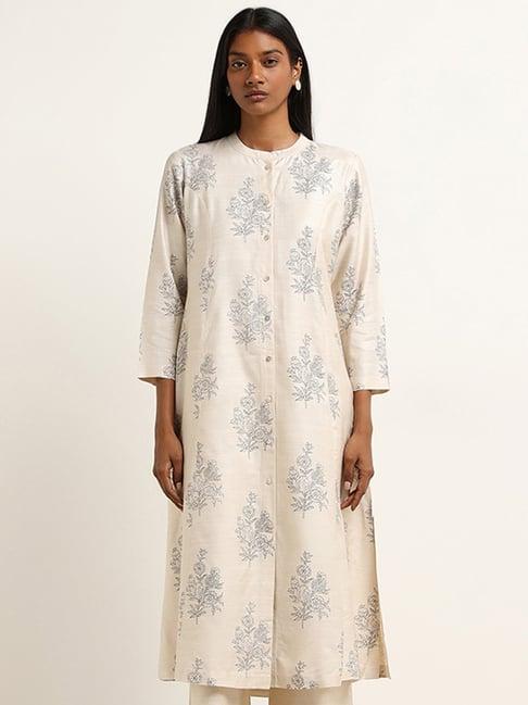 zuba by westside off-white floral printed a-line kurta