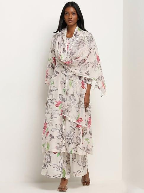 zuba by westside off-white floral printed dupatta