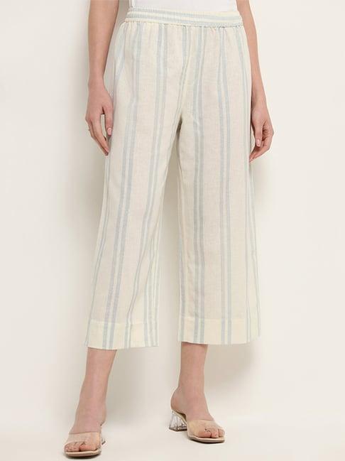 zuba by westside off-white mid-rise striped pants